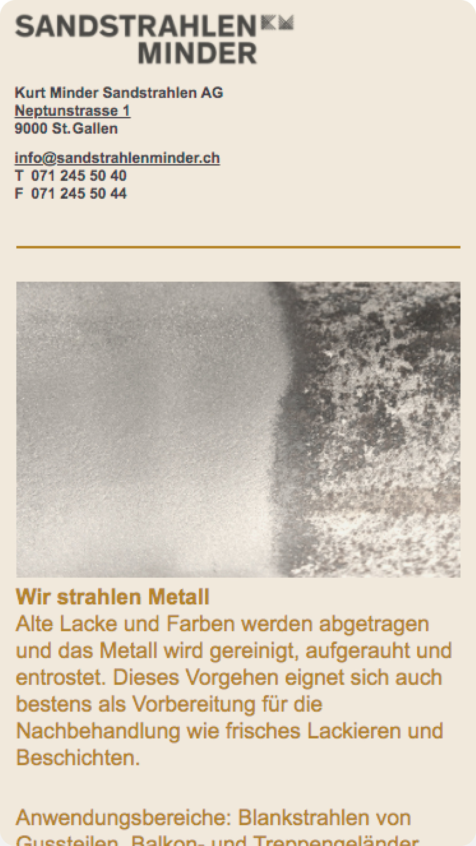 Webseite Sandstrahlen Minder